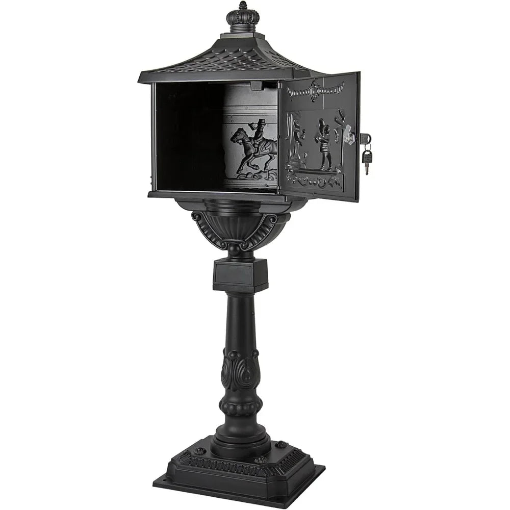 Mailbox Cast Aluminum Black Mail Box Postal Box Security Heavy Duty New