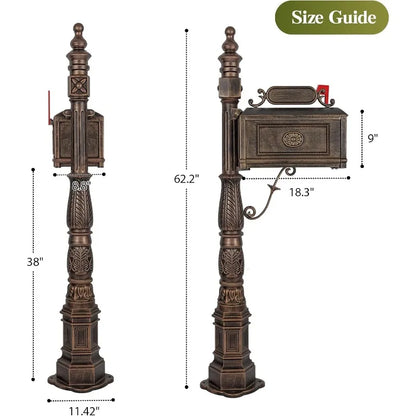 Polar Aurora Barcelona Decorative Post Mailbox Combination Stratford Heavy Duty Postal Mail Box Cast Aluminum(Black)