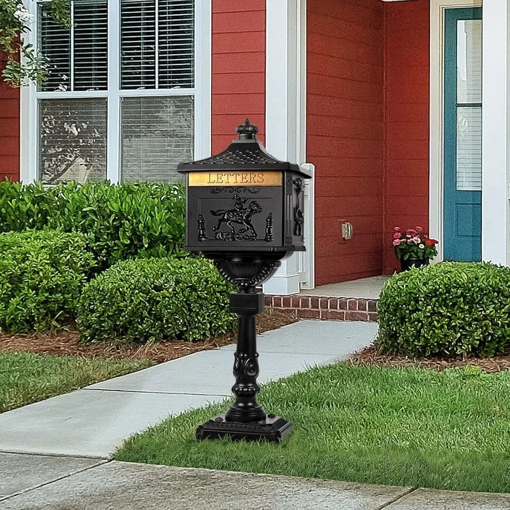 Mailbox Cast Aluminum Black Mail Box Postal Box Security Heavy Duty New