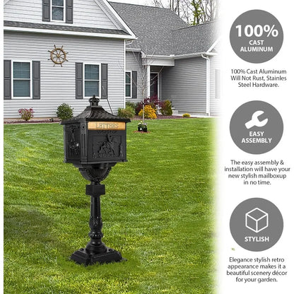 Mailbox Cast Aluminum Black Mail Box Postal Box Security Heavy Duty New