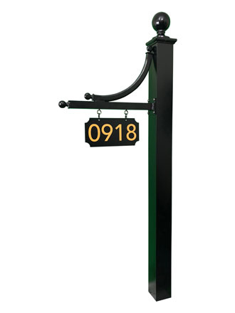 Williamsburg Lot Marker (4" Post, Ball Top, 12" x 6" Custom Plate, 3.5" Gold Reflective Numbers)